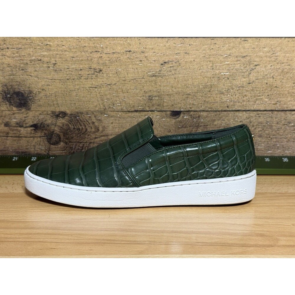 🔥🐊Michael Kors KEATON Slip On Sneakers Shoes Moss green croc embossed 8.5 - Picture 5 of 11